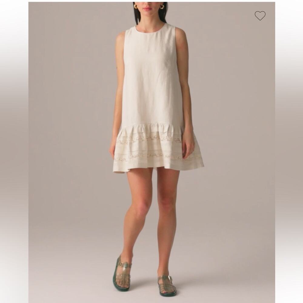 J. Crew Maxine ruffle-trim dress in linen Natural Size XXS Petite NWT
